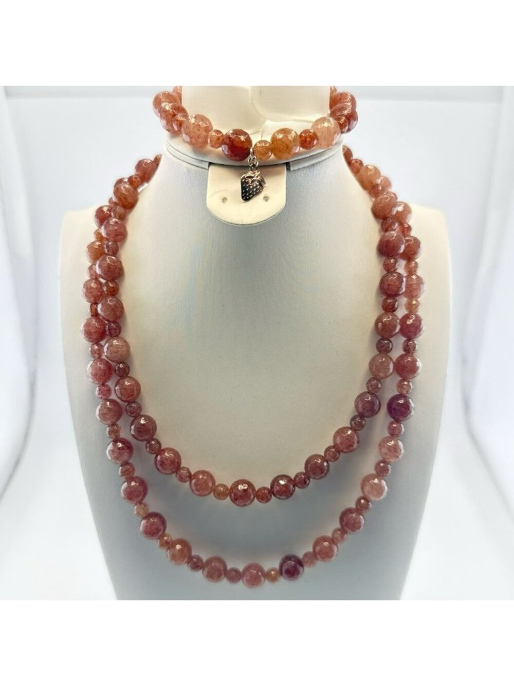Jay King Necklace Strawberry Quartz Bracelet Set Lot Beaded Sterling Silver 925